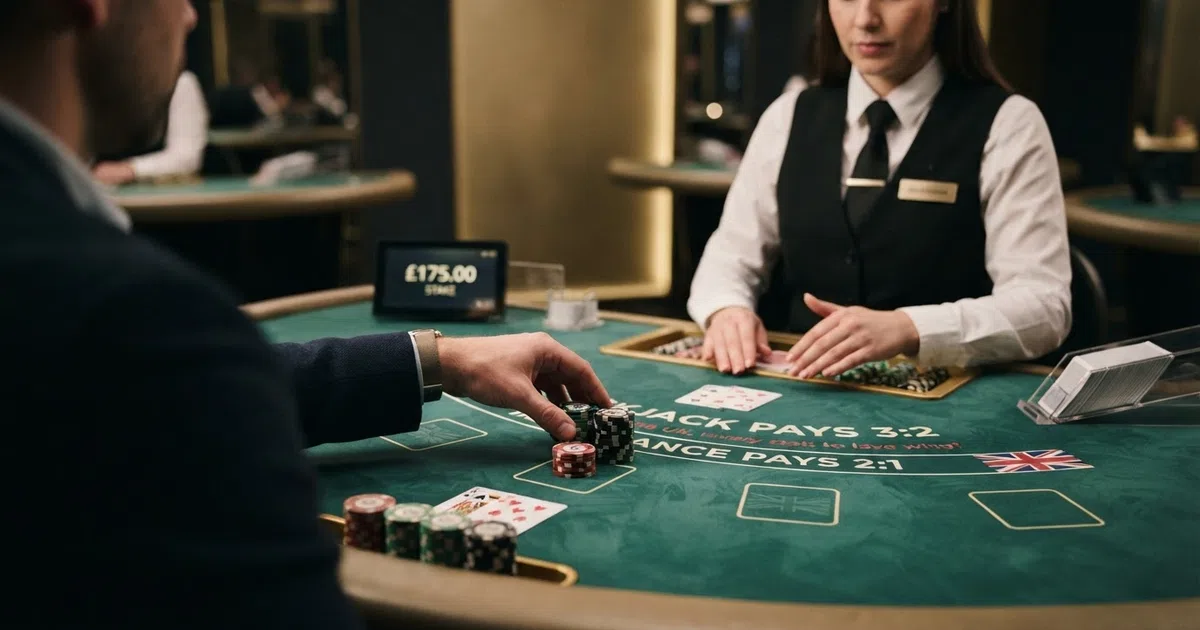 A digital illustration of a roulette wheel and casino chips with a Union Jack motif, suggesting high-stakes online casino play under British regulation