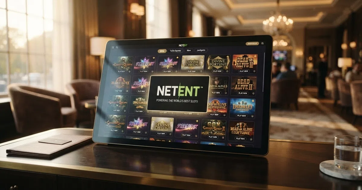 A casino lobby screen showing a grid of slot game tiles with the Relax Gaming logo visible on a featured title card, a search bar and category filters on a dark interface