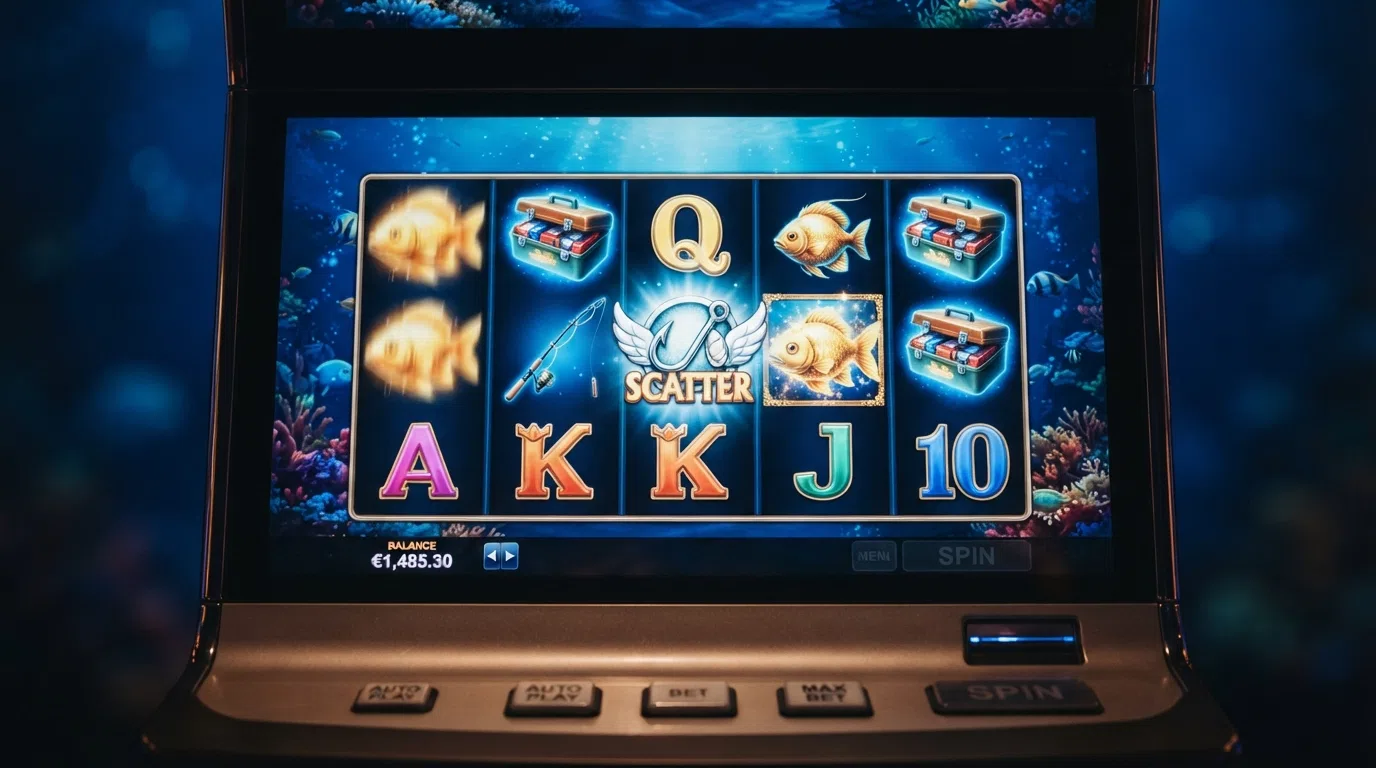 The reels of Big Bass Splash paused mid-spin, showing fishing-themed symbols and a bonus scatter on screen