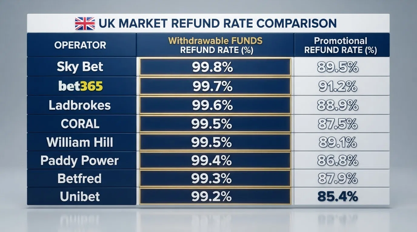A side-by-side comparison of cashback rates displayed as percentage figures, with real-cash and bonus-credit labels