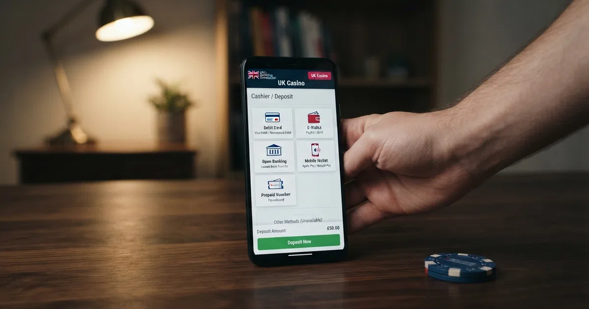 A UK online casino payment-cashier screen with method icons visible, the Wirecard logo absent or greyed out among active alternatives