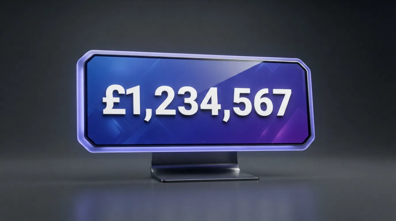 A digital jackpot totaliser screen showing a rising Bell Link progressive prize amount in a EGT slot interface