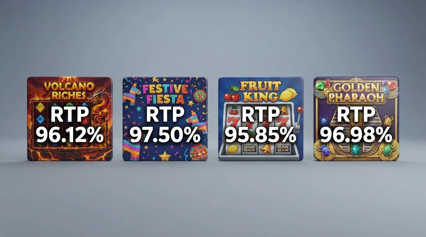 A grid of four Endorphina slot thumbnail cards arranged side by side — Hell Hot 100, Book of Santa, Chance Machine 100 and Prestige Crown — with their RTP percentages overlaid