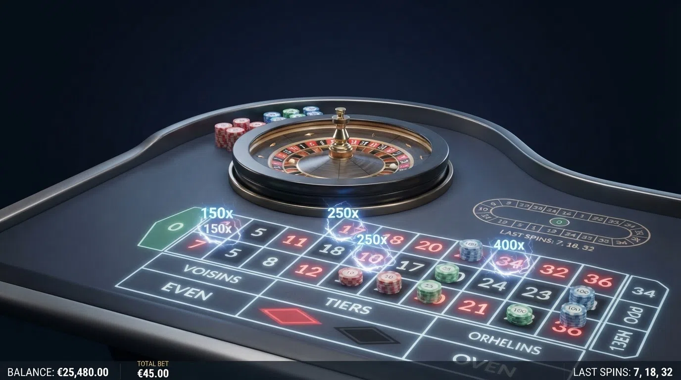 A 3D-animated roulette table styled like the First Person version, with virtual chips on screen
