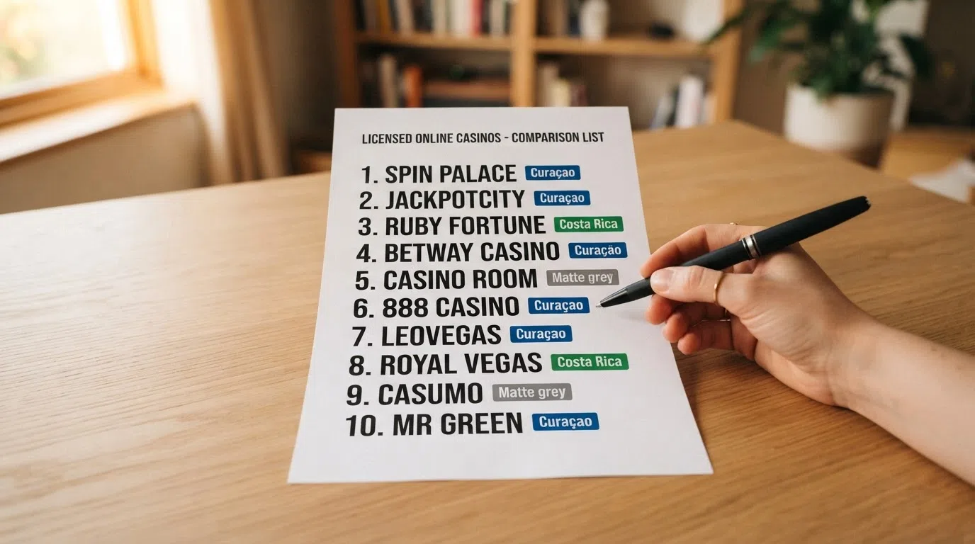 Ten casino site names listed beside their licence labels