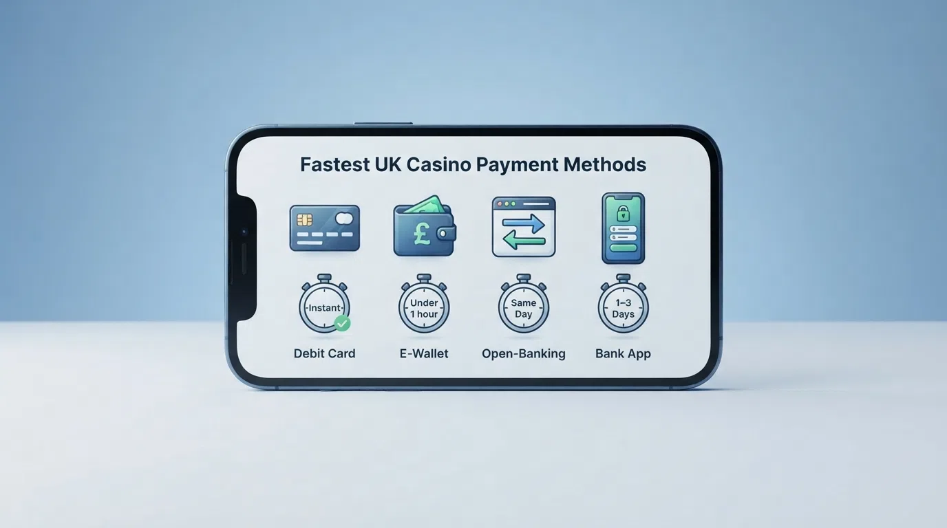 A row of payment icons — debit card, PayPal, bank app and an open-banking interface — arranged on a smartphone with a stopwatch beside each