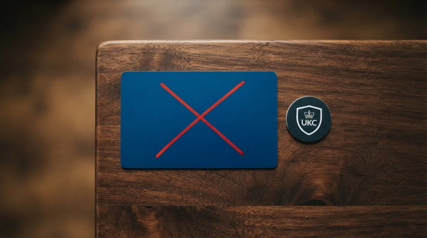 A credit card crossed out beside the Gambling Commission logo