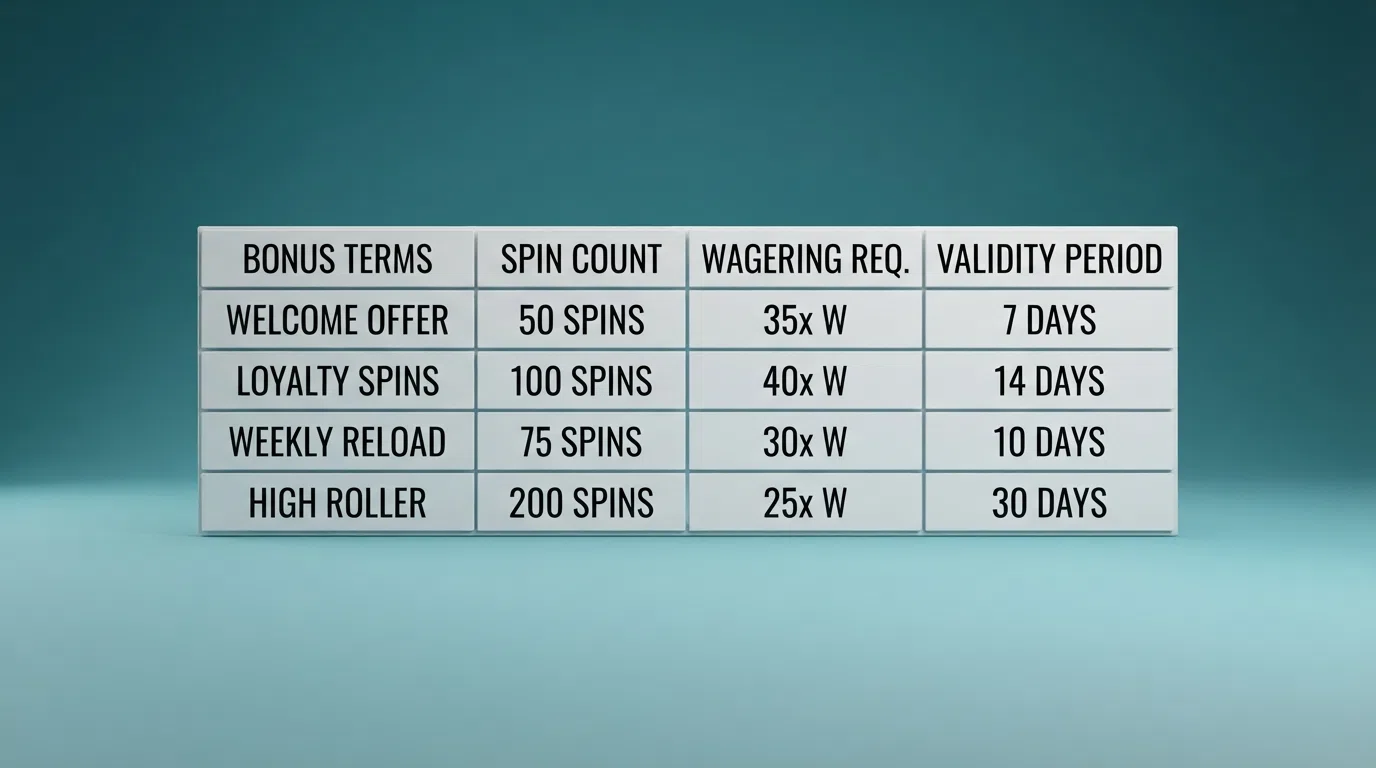 A comparison table or side-by-side view of casino bonus offers with free-spin counts and wagering terms highlighted