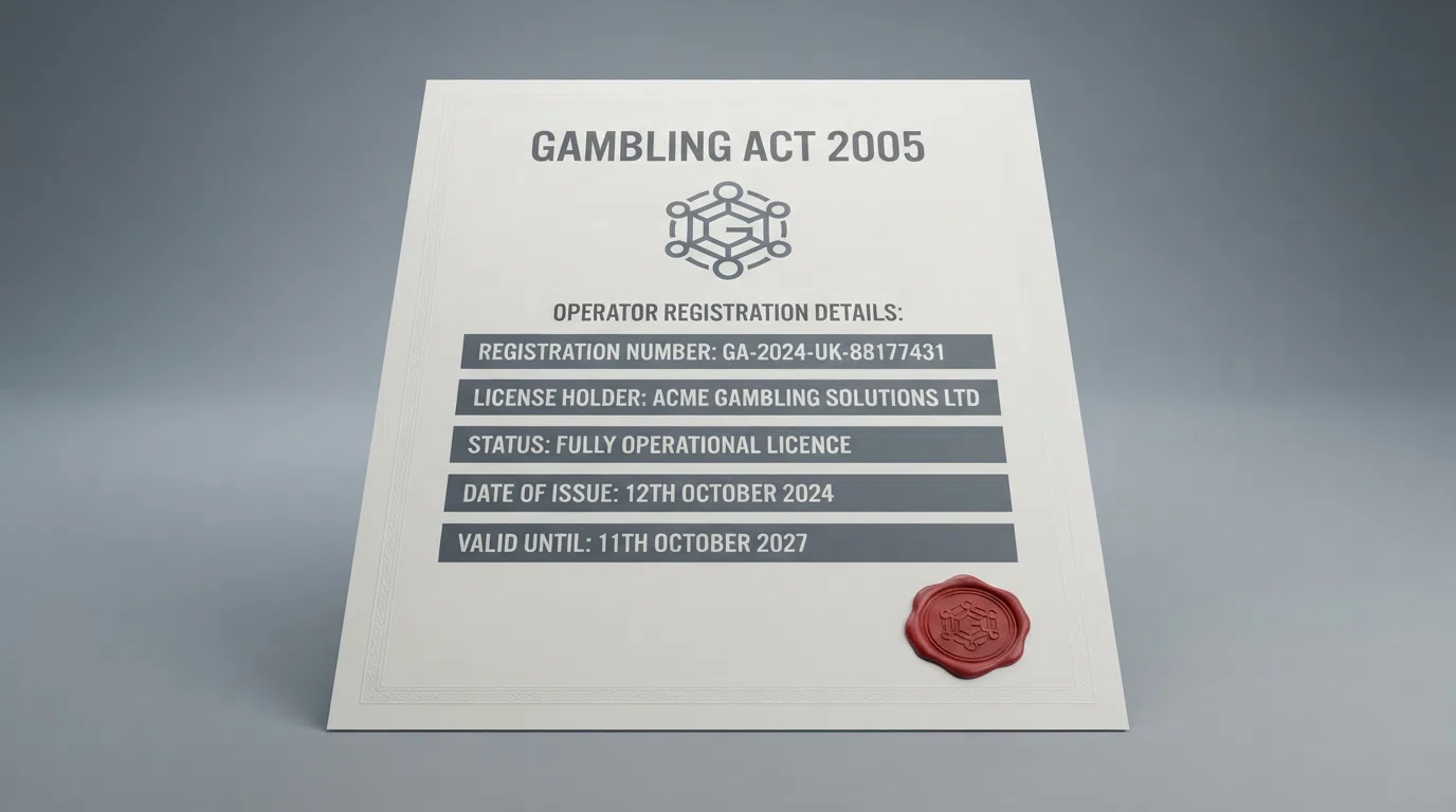 The United Kingdom Gambling Commission logo displayed on an official document alongside the Gambling Act 2005 header