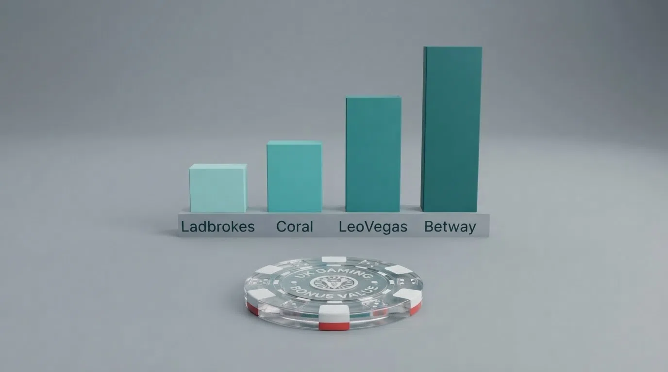 A comparison table showing UK casino names alongside their welcome bonus, free-spin count and wagering multiplier