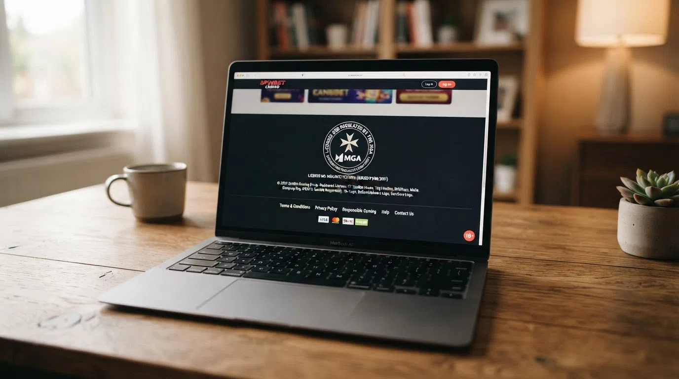 The UK Gambling Commission logo displayed on a casino website footer alongside the operator's licence number