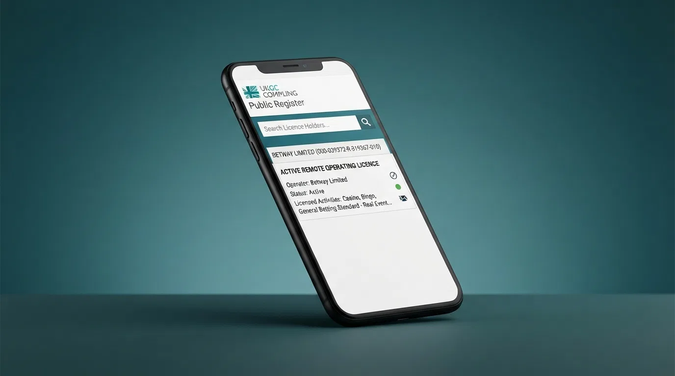 A smartphone displaying the UK Gambling Commission public register