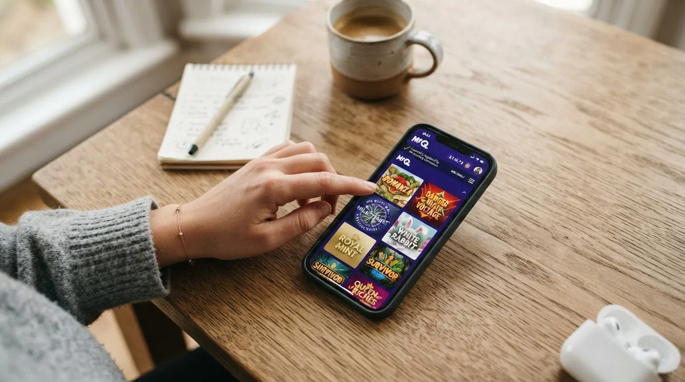 A casino lobby grid of slot tiles on a phone screen